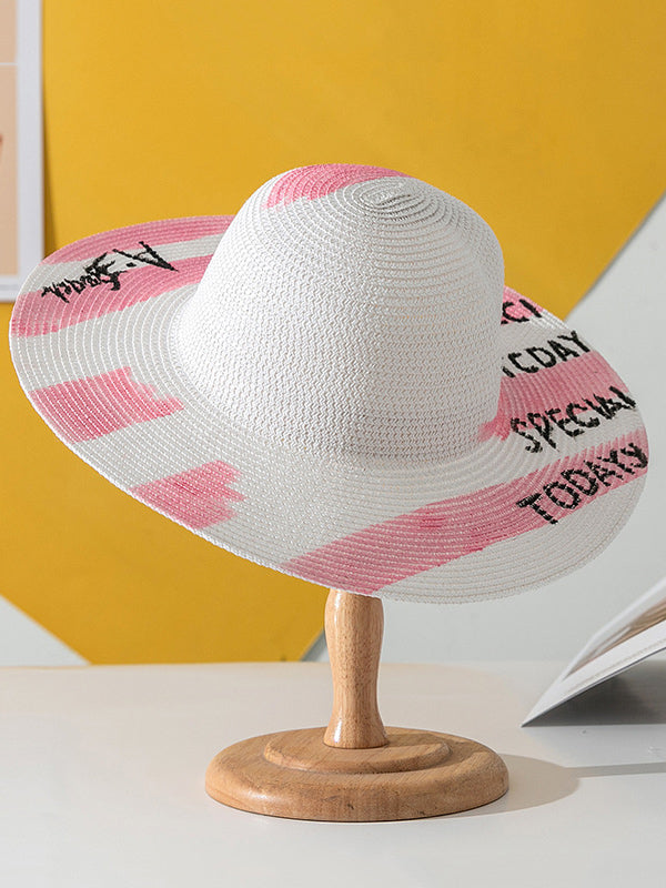 Parent-Child Lovely Straw Hand Drawn Doodle Painted Cartoon Painting Sunscreen Hat-Curvy-Faja