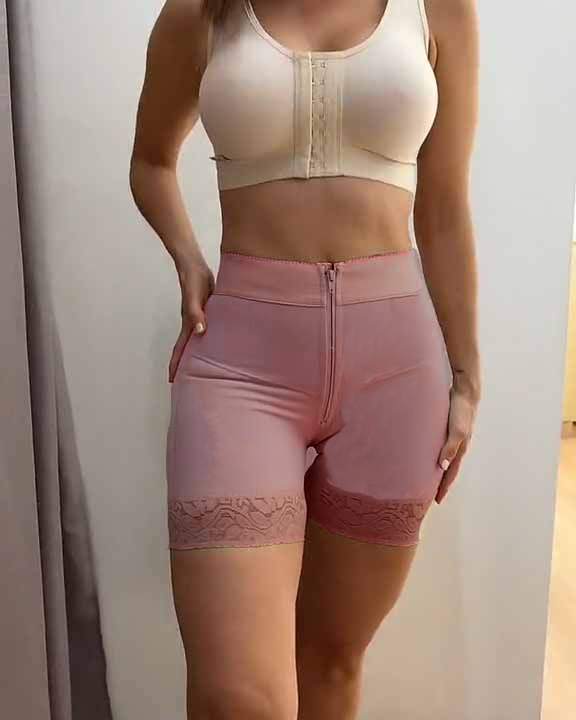 Internal Hooks Firm Compression Zipper Butt Lift Peahcy Short-Curvy-Faja