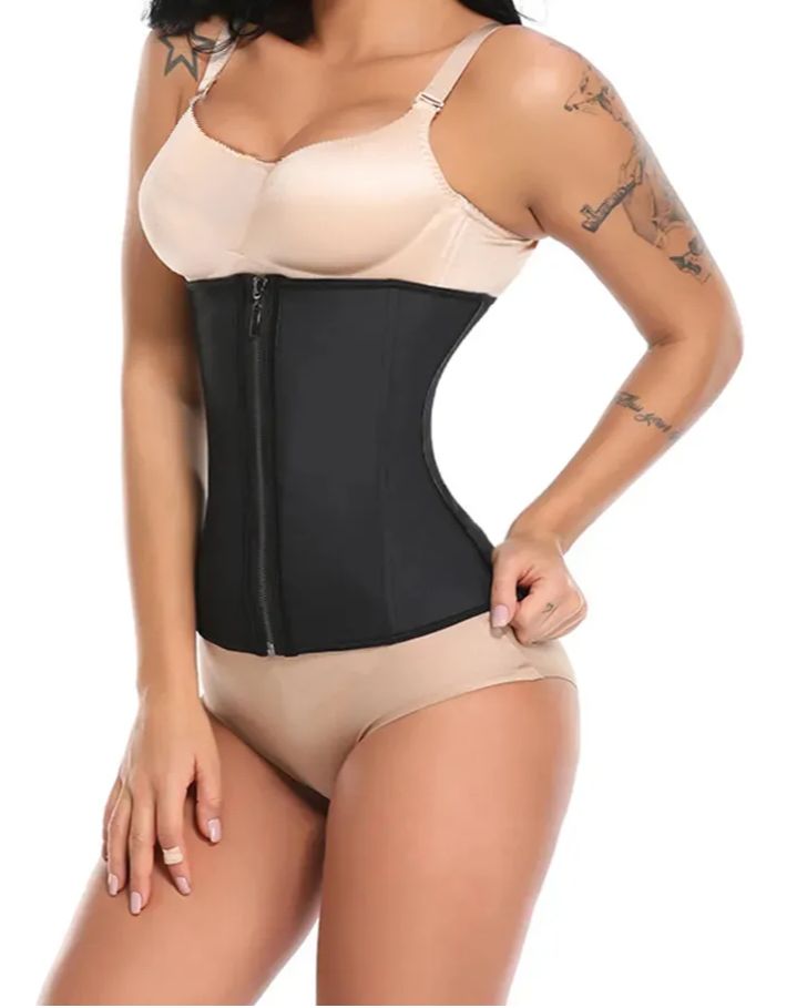 Latex Zipper Waist Trainer Corset for Weight Loss Hi-Waist Double Tummy Control Sport Workout Body Shaper -Curvy-Faja