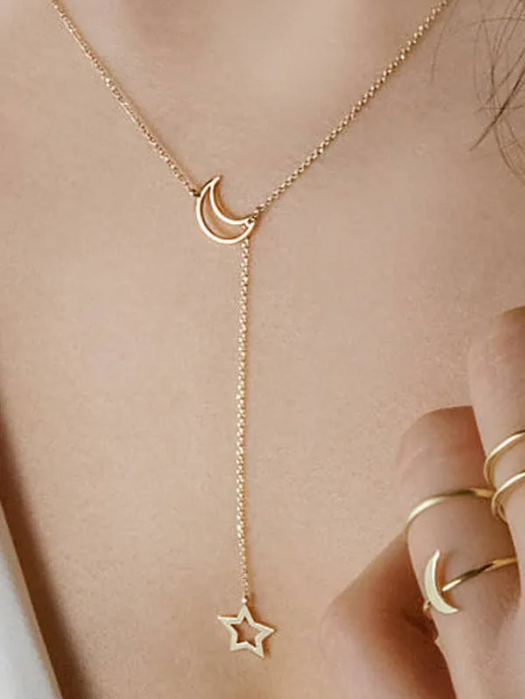 To The Moon And Star Necklace-Curvy-Faja