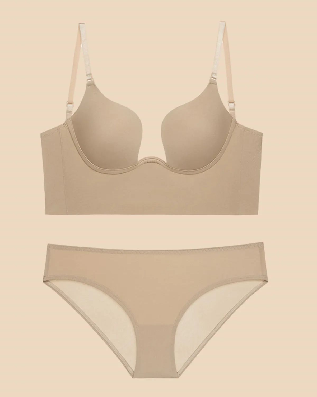 Push Up Low Back Plunge Bra Cleavage-Boosting Light Padding Bra Underwear-Curvy-Faja