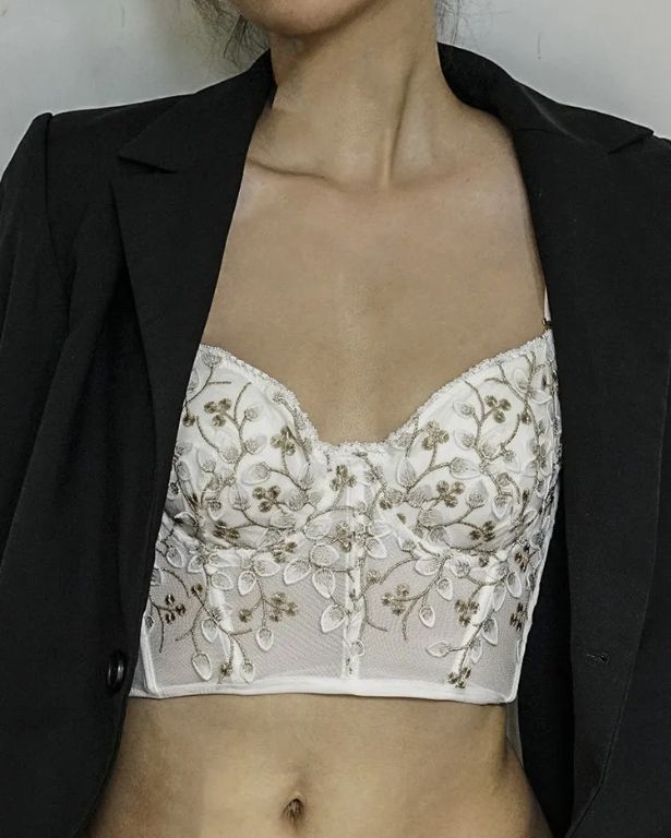 Embroidered Lace and Steel Bone Overlay French Lingerie Bra Set-Curvy-Faja