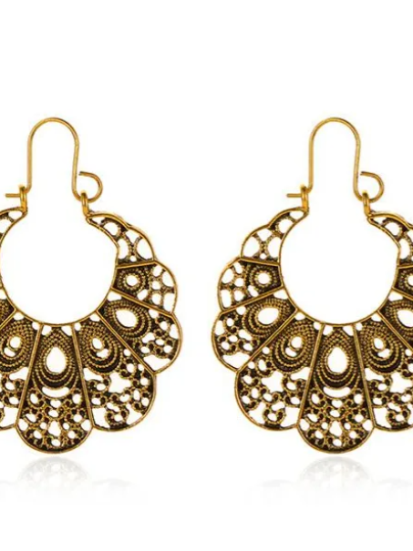 Vintage Geometric Openwork Flower Earrings-Curvy-Faja