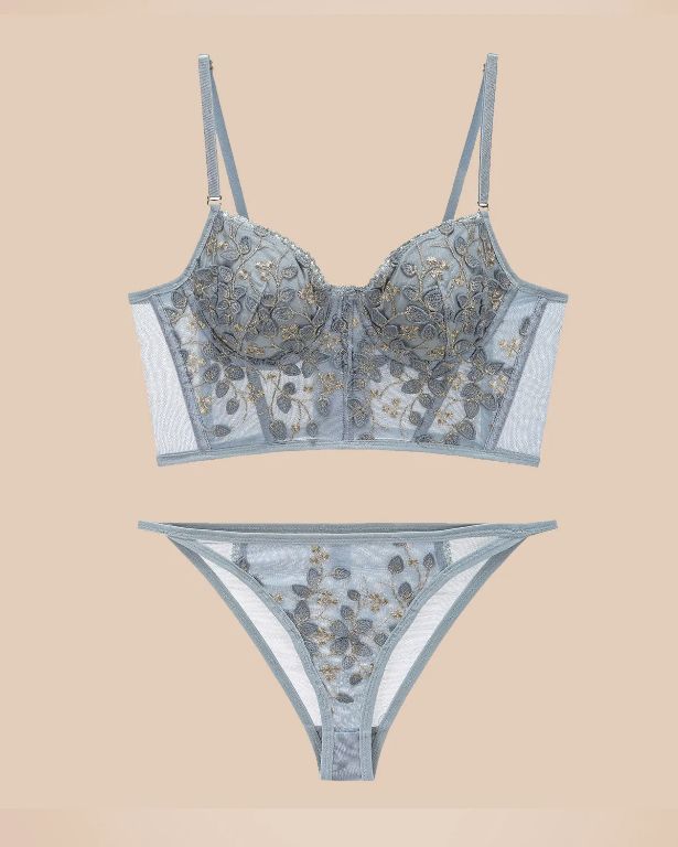 Embroidered Lace and Steel Bone Overlay French Lingerie Bra Set-Curvy-Faja