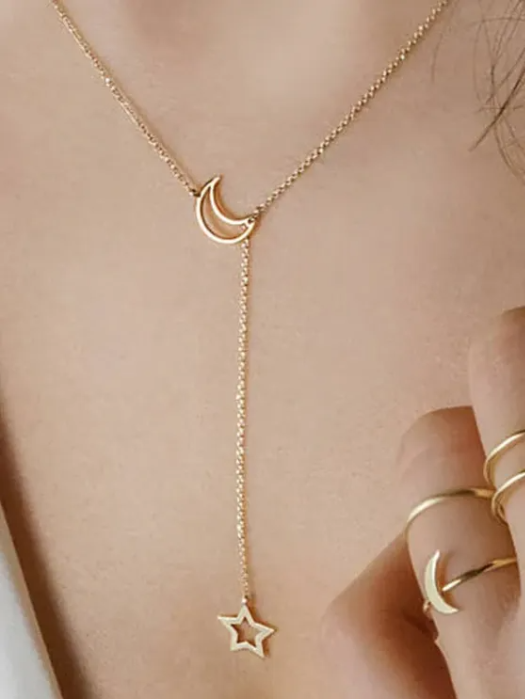 To The Moon And Star Necklace-Curvy-Faja