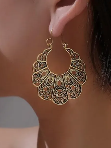 Vintage Geometric Openwork Flower Earrings-curvy-faja