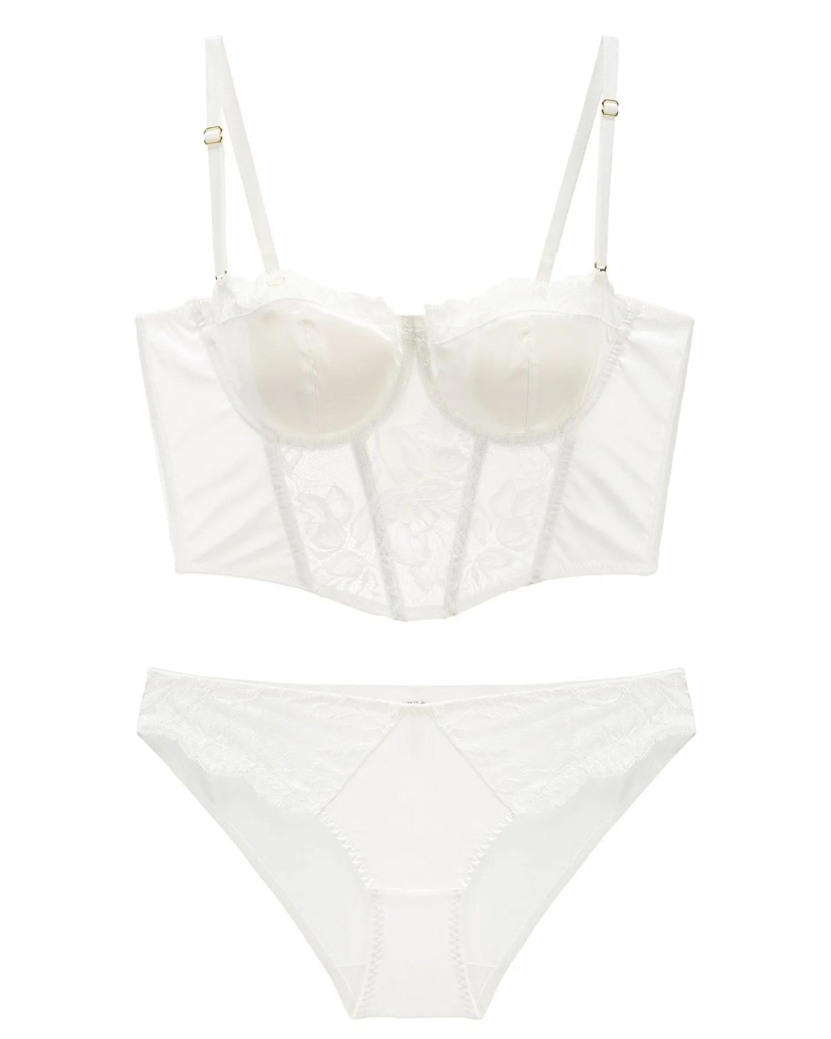 French Long Satin Lace Bra Set Underwear-Curvy-Faja