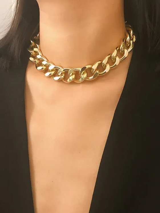 Punk Choker Hip Hop Big Chunky Aluminum Thick Chain Necklace-Curvy-Faja