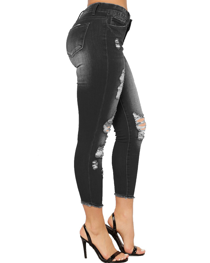 Women's Ripped Denim Pants-Curvy-Faja