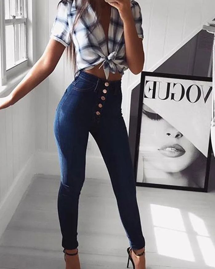 High Waist Hip Lifting Slim Breasted New Stretch Skinny Jeans-curvy-faja