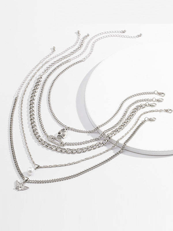 Personalized Skull Little Angel Hip Hop Creative Diamond Multilayer Necklace-Curvy-Faja