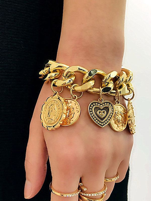 Retro Embossed Pendant Chain Geometric Punk Bracelet-Curvy-Faja