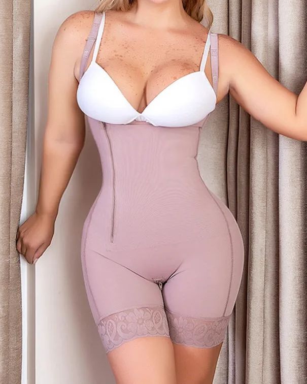 Women High Back Fajas Front Closure Side Zipper Full Body Shaper Postpartum Bodysuit-Curvy-Faja