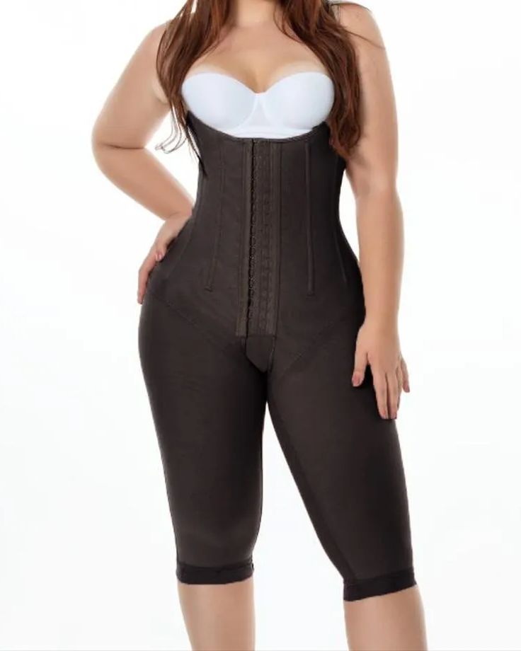 Women"s Compression Garment Three-Breasted Hook-Eye Shapewear Knee Length With Corset Boning-curvy-faja