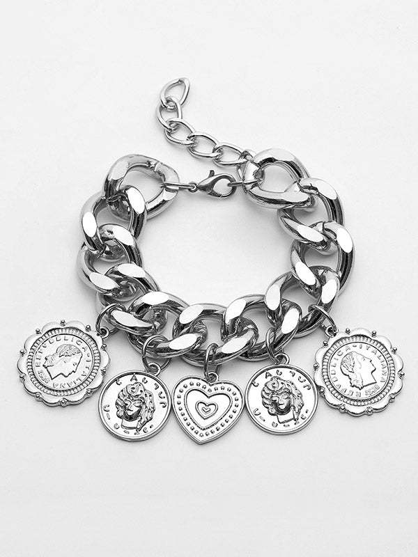 Retro Embossed Pendant Chain Geometric Punk Bracelet-Curvy-Faja