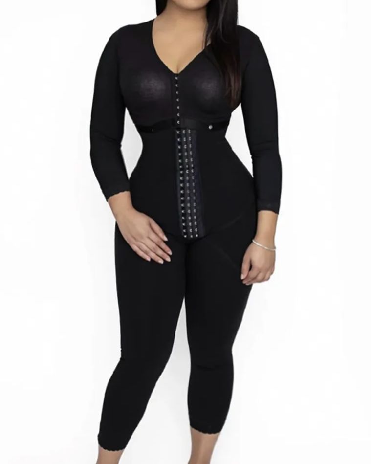 Women Bodysuit Postpartumtummy Control Shapewear Long Sleeve Full Body Faja with Bra-Curvy-Faja