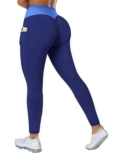 Large Size Honeycomb Bird's Eye Fabric Hip Lift Side Mobile Phone Pocket Leggings-Curvy-Faja