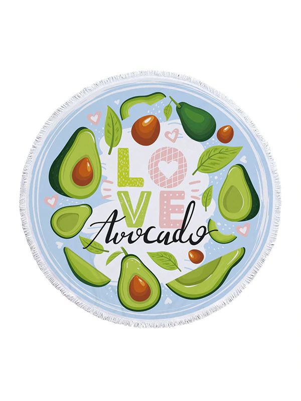 Avocado Print Round Shape Tasseled Soft Beach Mat-Curvy-Faja