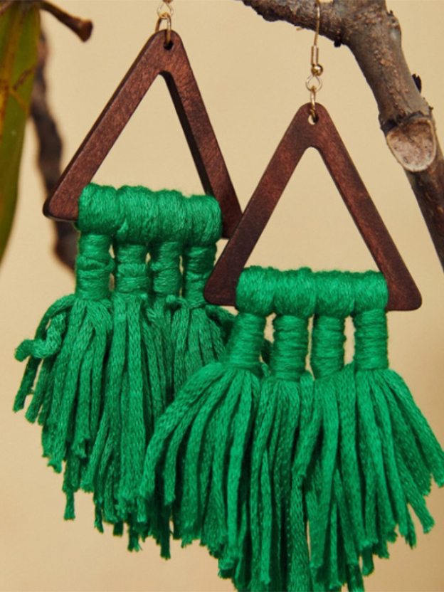 Boho Wood Braided Tassel Earrings-Curvy-Faja