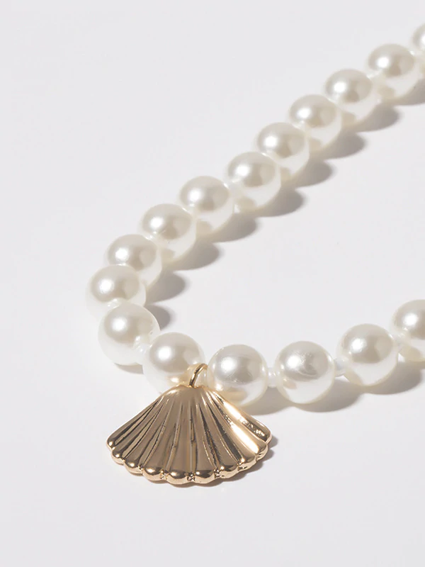 Simple Single-Layer Geometric Round Bead Scallop Necklace-Curvy-Faja