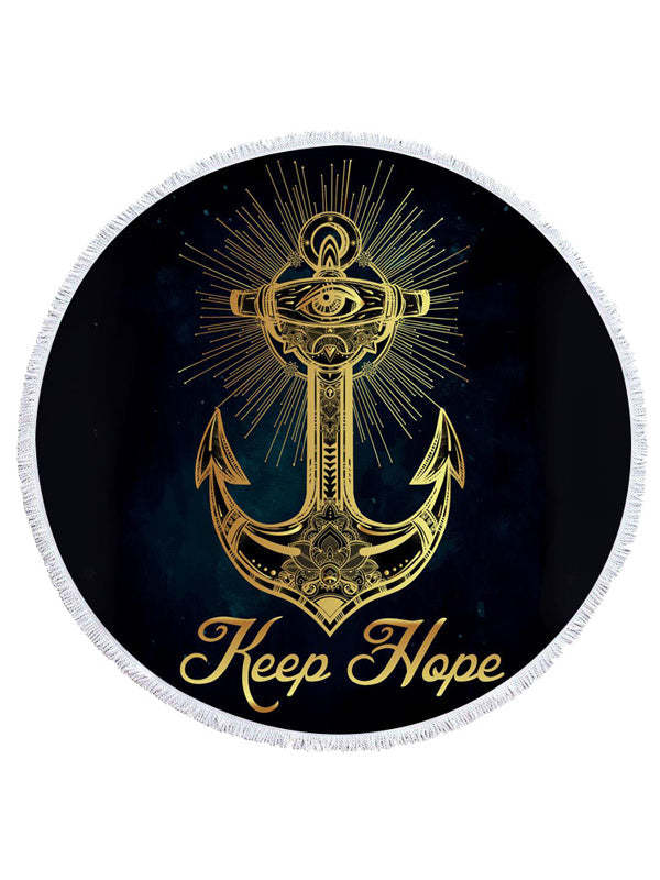 Golden Print Round Shape Tasseled Soft Beanch Mat-Curvy-Faja