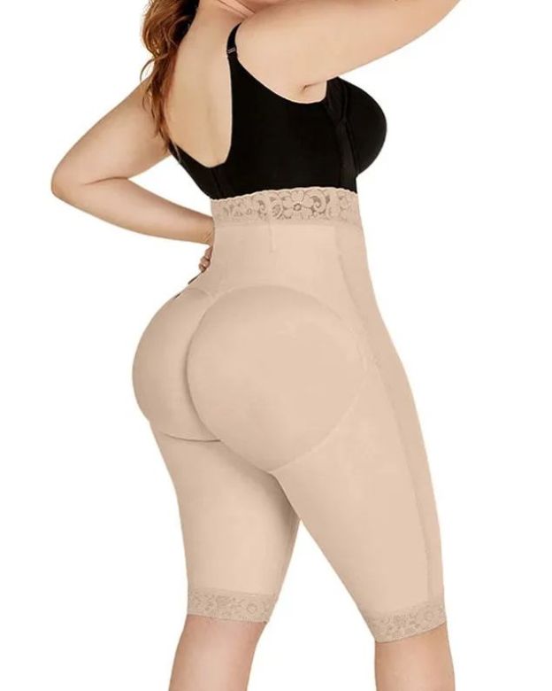 Double Compression High-Waisted Butt Lifting Shorts Knee Short And Lift Buttoks-Curvy-Faja