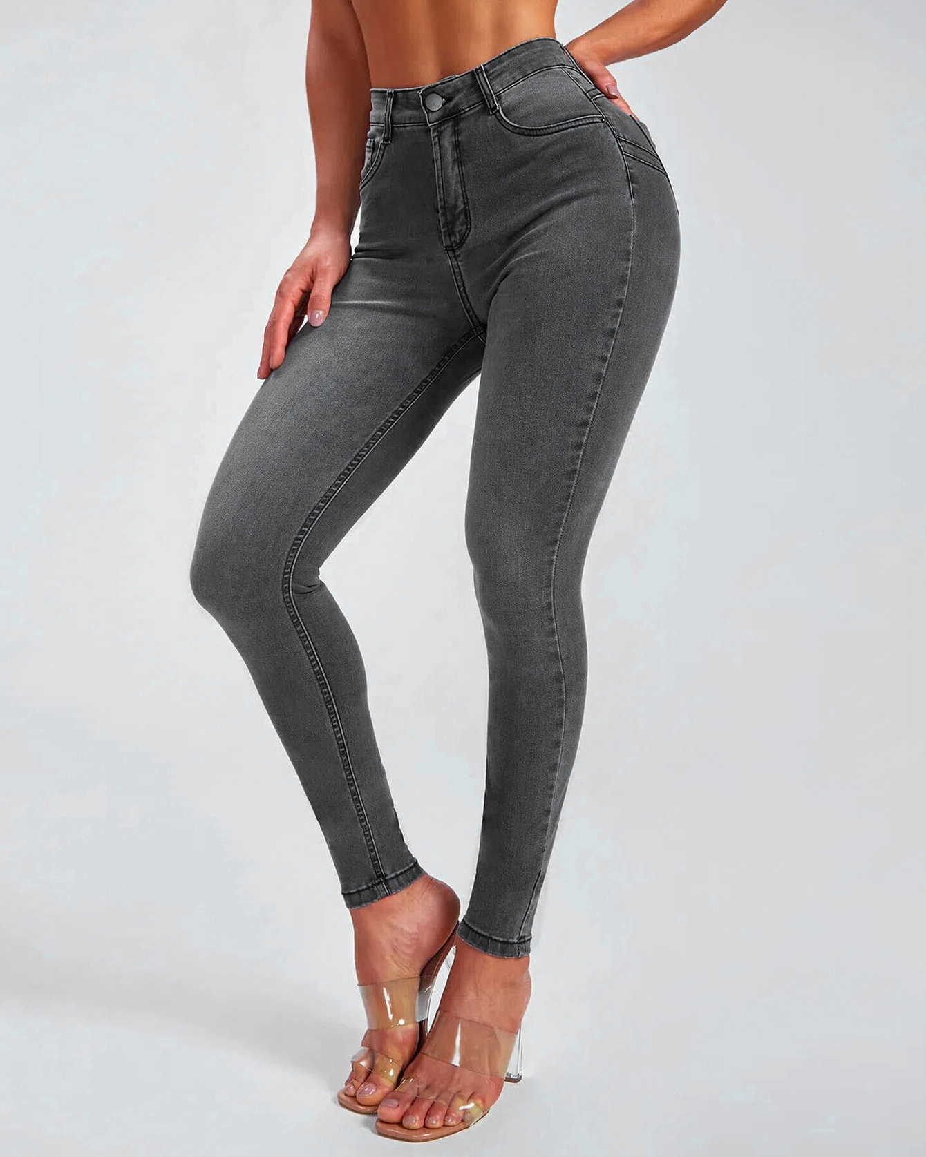 Slim Fit Pencil Pants Stretch High-rise Jeans-Curvy-Faja