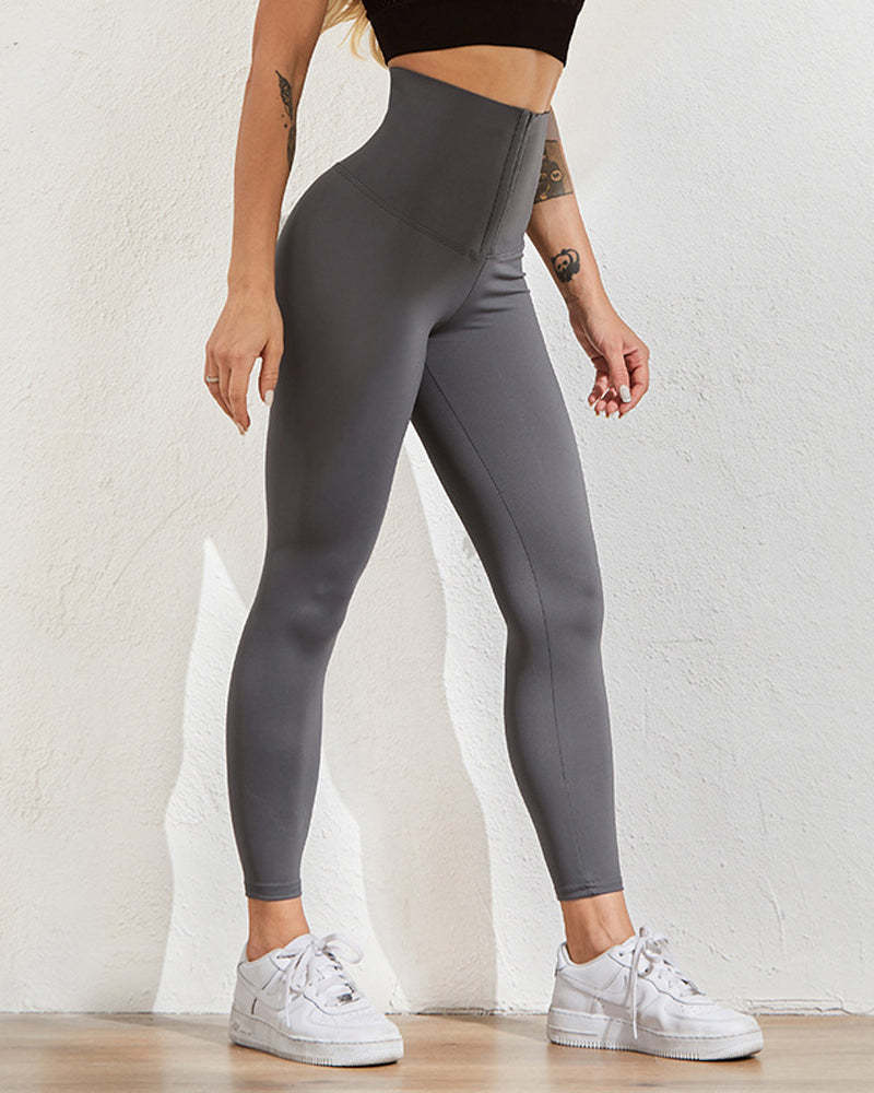 3 Breasted Abdominal Hip Raise High Waist Stretch Yoga Leggings-Curvy-Faja
