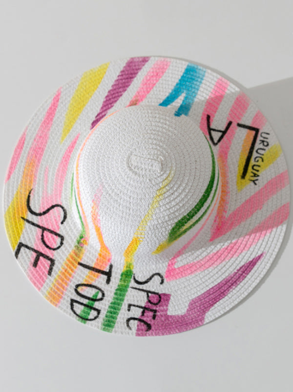 Parent-Child Lovely Straw Hand Drawn Doodle Painted Cartoon Painting Sunscreen Hat-Curvy-Faja