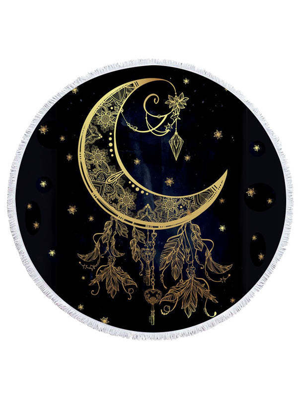 Golden Print Round Shape Tasseled Soft Beanch Mat-Curvy-Faja