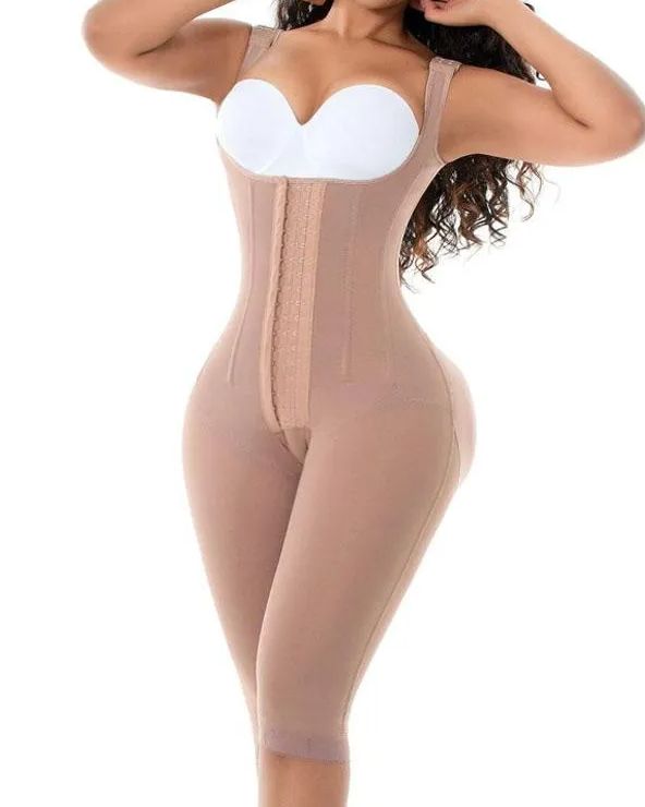 Women"s Compression Garment Three-Breasted Hook-Eye Shapewear Knee Length With Corset Boning-curvy-faja