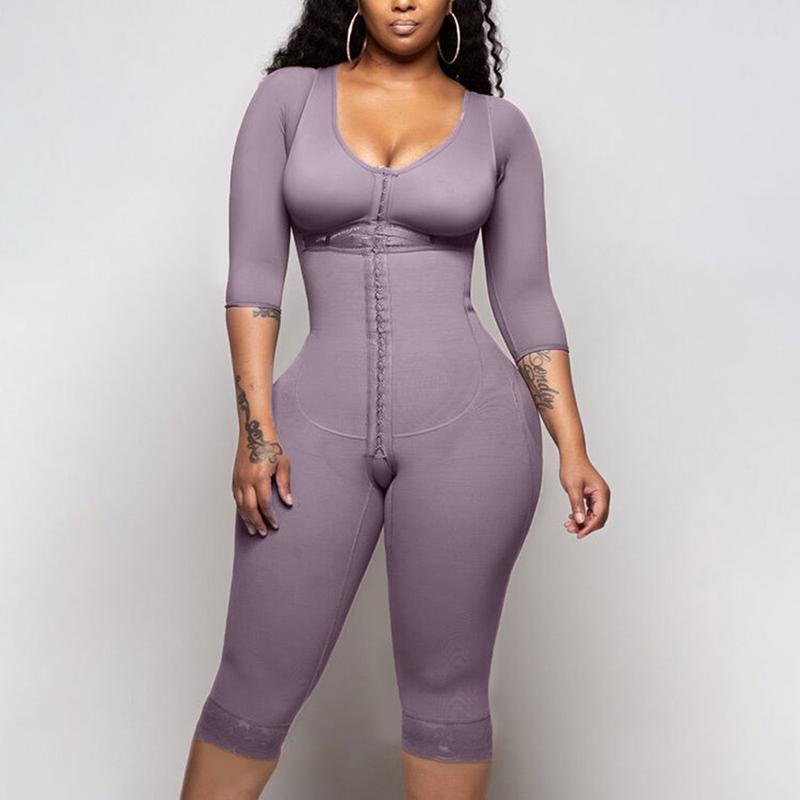 Bodyshaper For Women Hook And Eye Closure Long Sleeve Tummy Control  Breast Support Bodysuit Shapewear-Curvy-Faja