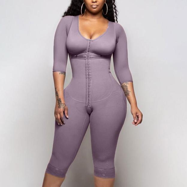 Bodyshaper For Women Hook And Eye Closure Long Sleeve Tummy Control  Breast Support Bodysuit Shapewear-Curvy-Faja