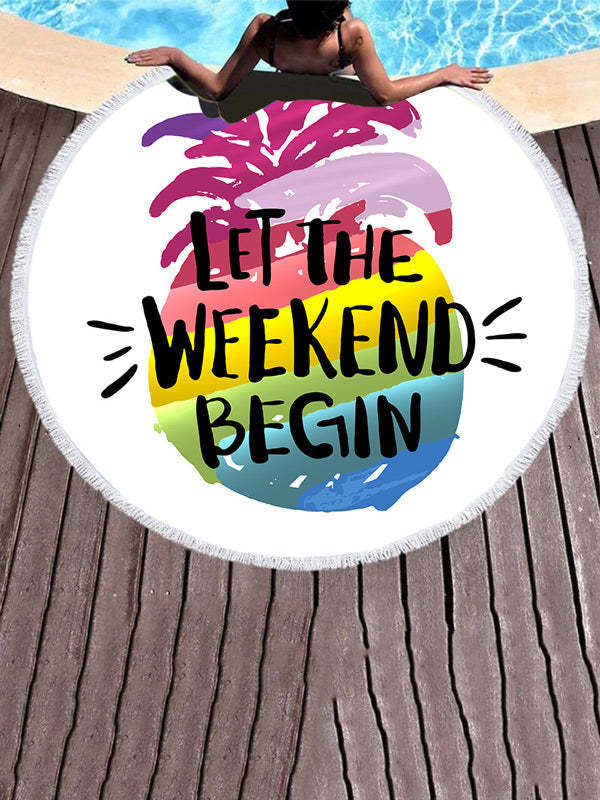 Stylish Round Shape Tasseled Floral Print Beanch Mat-Curvy-Faja