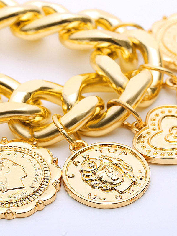 Retro Embossed Pendant Chain Geometric Punk Bracelet-Curvy-Faja