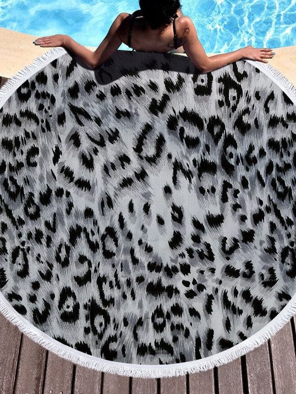 Stylish Animal Printed Round Shape Tasseled Soft Beach Mat-Curvy-Faja