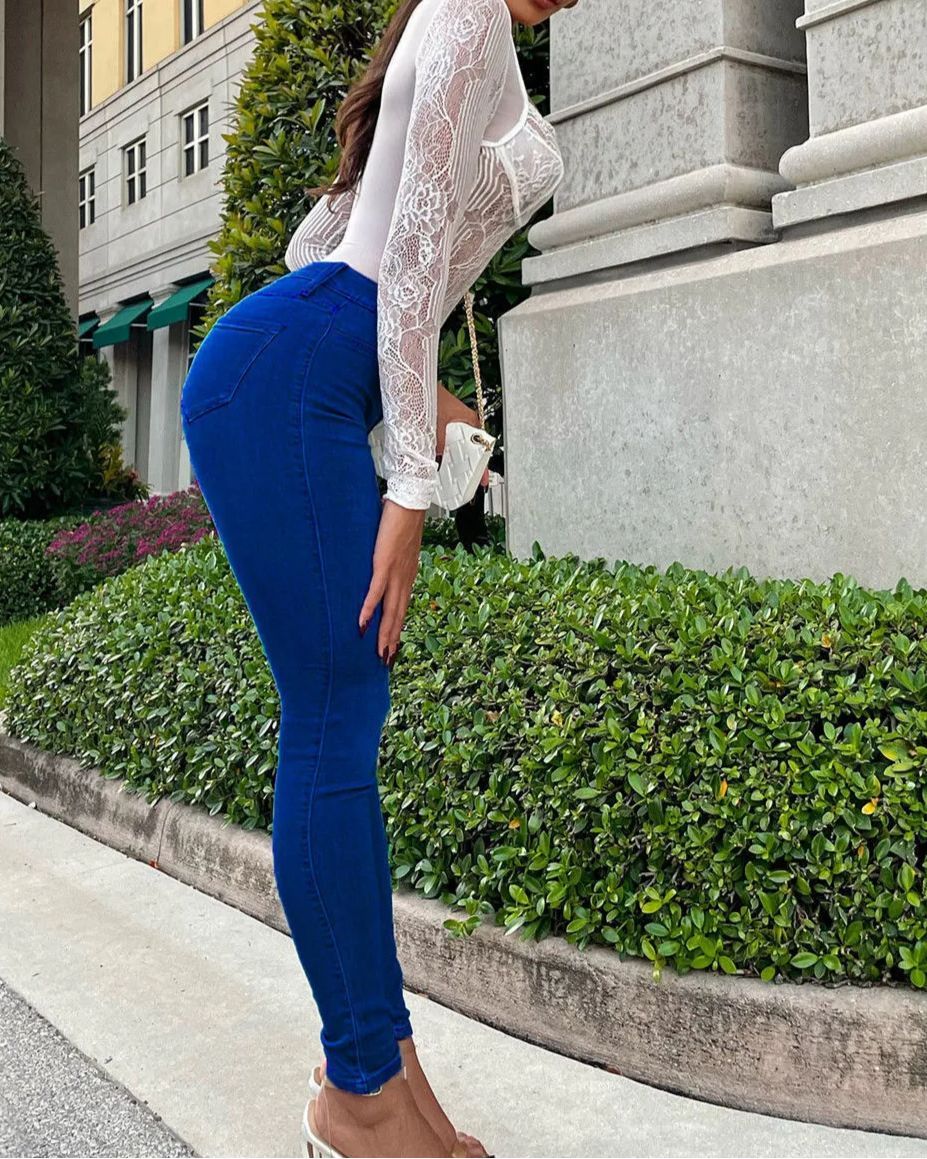 Sexy Peach Hip Skinny Jeans-Curvy-Faja