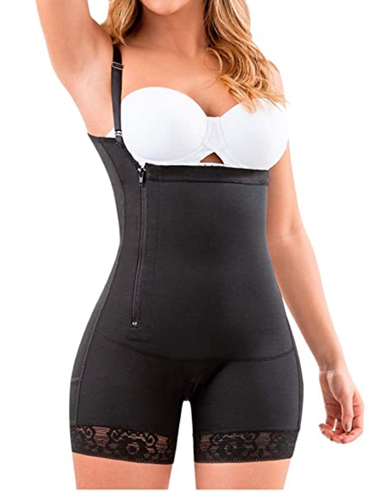 Women's Shapewear Side Zipper Tummy Control Hip Lift Lace Ajustable Shoulder Strap Bodysuit Butt LiFter-curvy-faja