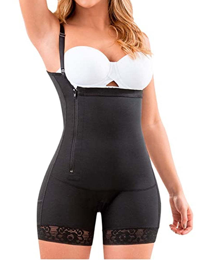 Women's Shapewear Side Zipper Tummy Control Hip Lift Lace Ajustable Shoulder Strap Bodysuit Butt LiFter-Curvy-Faja