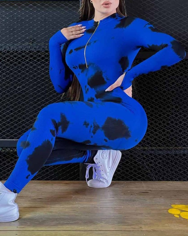 Tie Dye Zipper Yoga Jumpsuit（Pre-Sale）