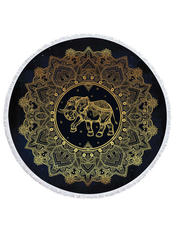 Golden Print Round Shape Tasseled Soft Beanch Mat-Curvy-Faja