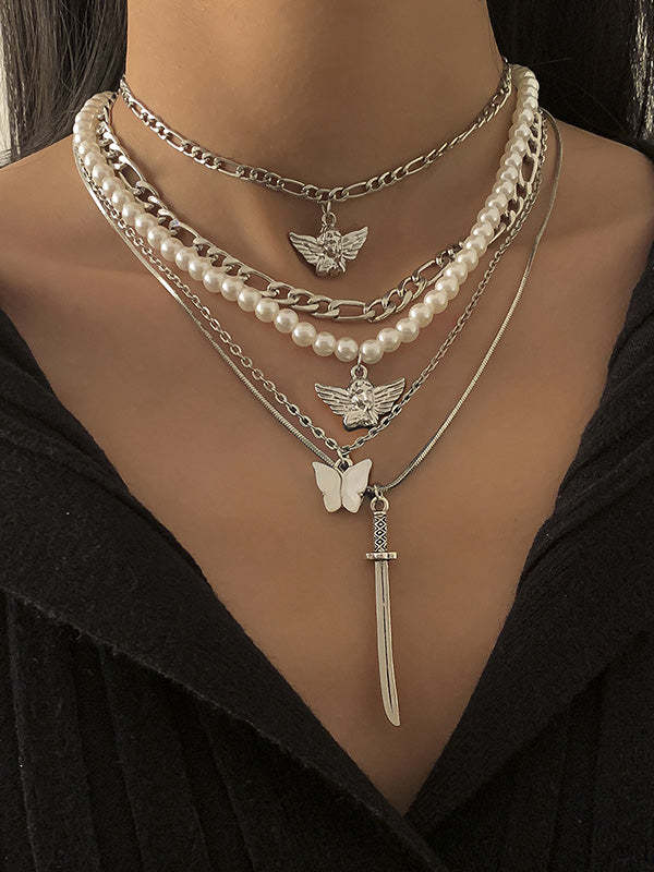 Retro Street Shooting Butterfly Punk Multi-Element Suit Necklace-Curvy-Faja