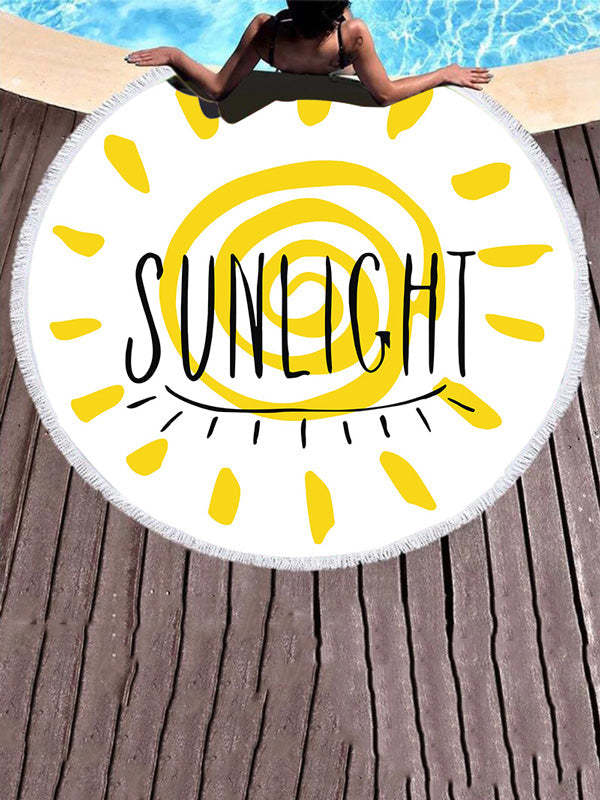 Stylish Round Shape Tasseled Floral Print Beanch Mat-Curvy-Faja