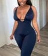 Women Sexy Backless Ribbed Jumpsuit Halter Deep V Neck Tank Top Bodycon Short One Piece Romper-Curvy-Faja