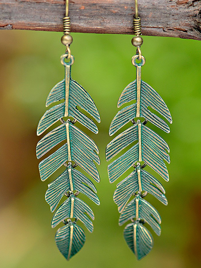 Vintage Long Fringed Leaf Earrings-Curvy-Faja
