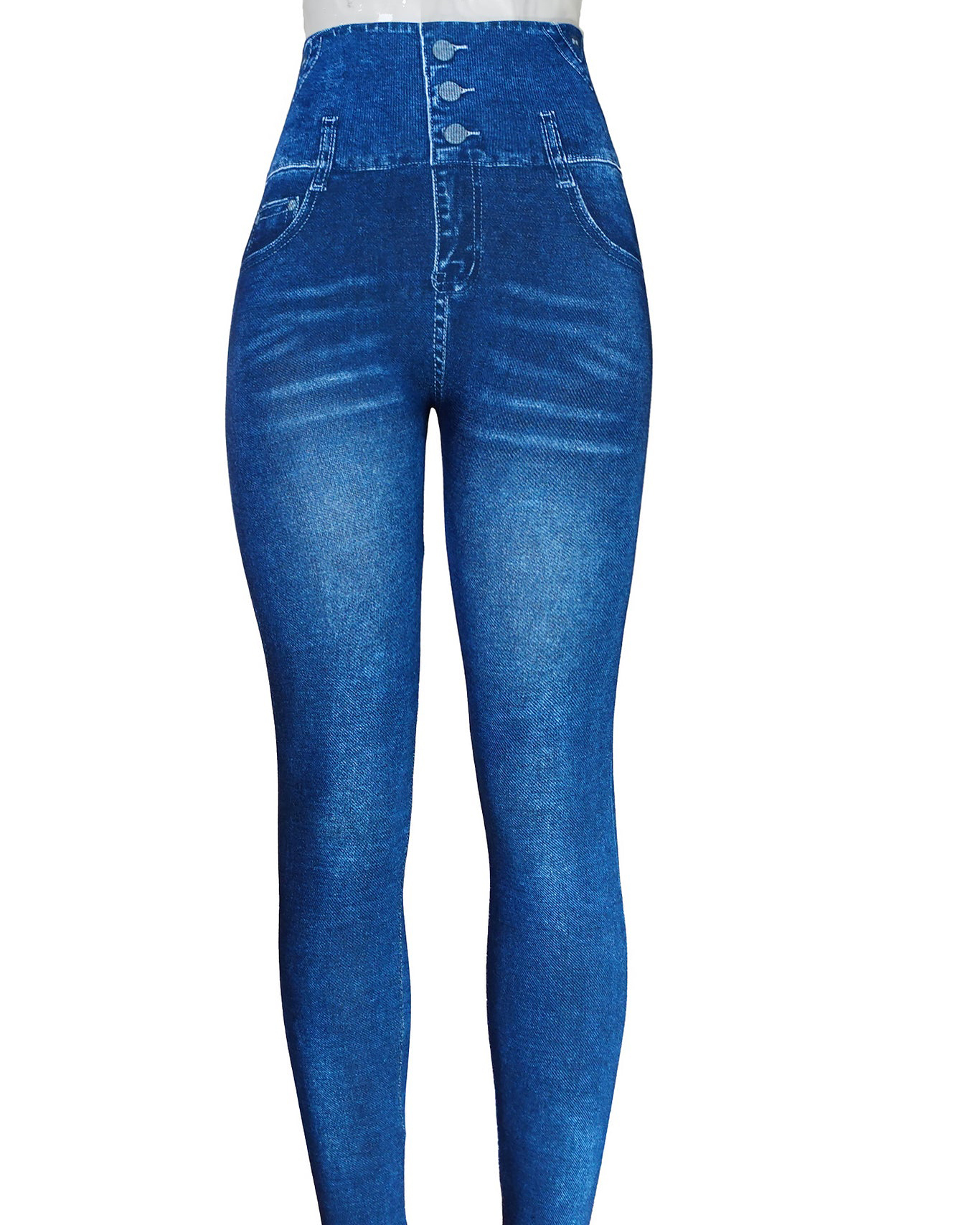 Blue "bella" Seamless Denim Scrunch Leggings Jeggings-Curvy-Faja