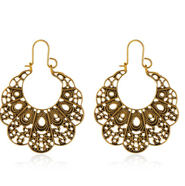 Vintage Geometric Openwork Flower Earrings-Curvy-Faja