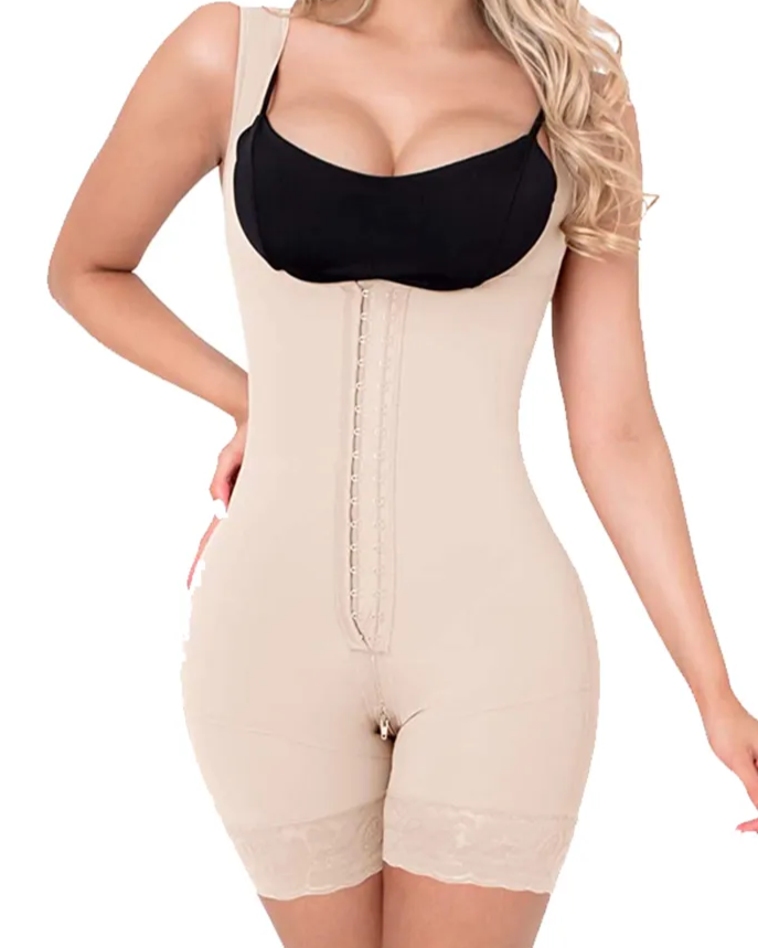 Women's BodyShaper Lace Butt Lifter HOOK AND EYE CLOSURE OPEN BUST Tummy Control Adjustable Wide Shoulder Strap  Shapewear-curvy-faja
