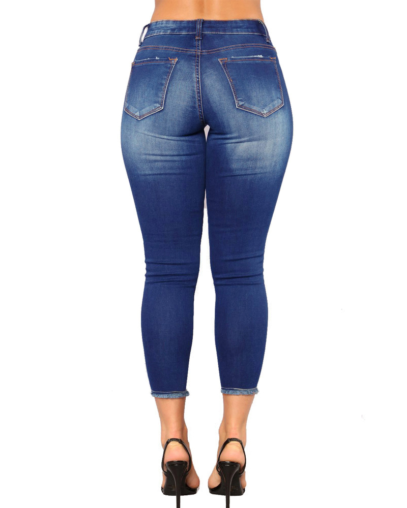 Women's Ripped Denim Pants-Curvy-Faja