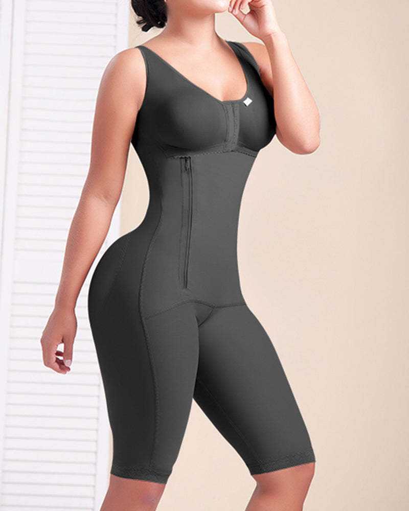 Women Tummy Control Fajas Front Closure Side Zipper Full Body Shaper Postpartum Bodysuit-Curvy-Faja